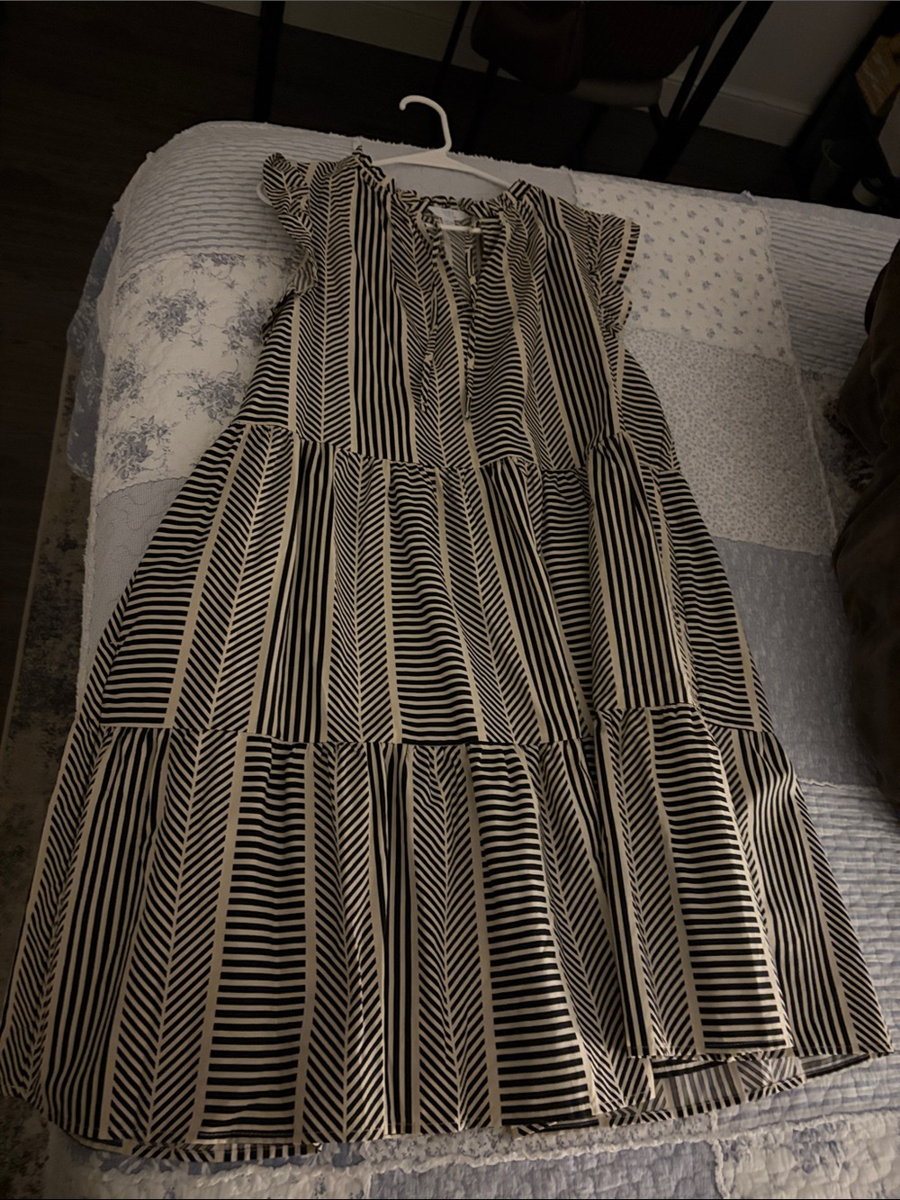 Time and Tru Black and Cream Striped Tiered Maxi Dress